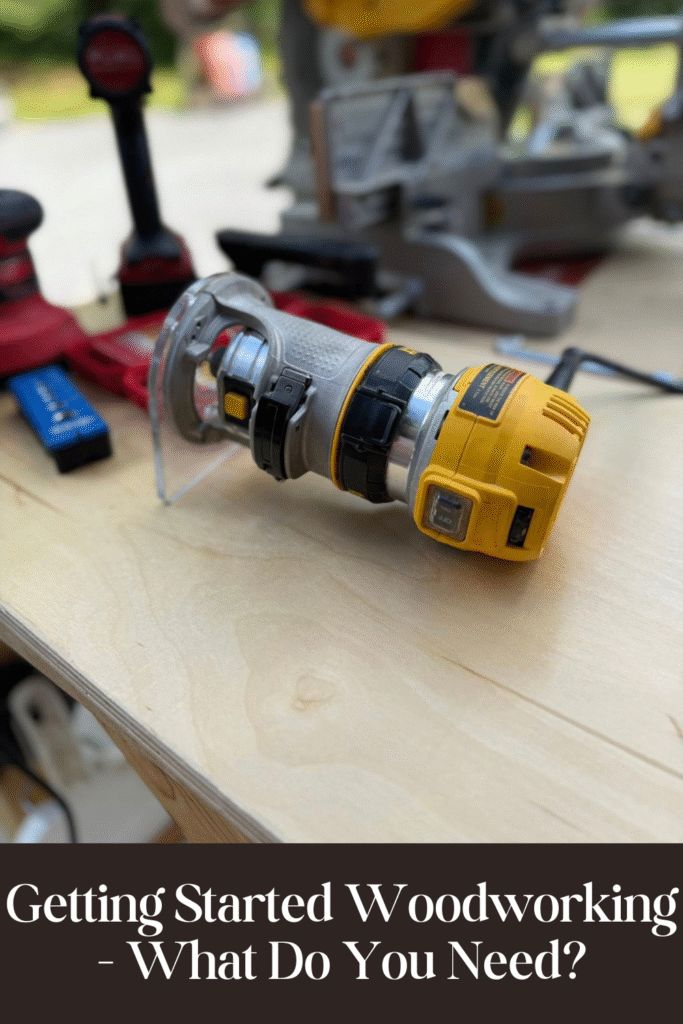 Close up of a router power tool on a woodworking table